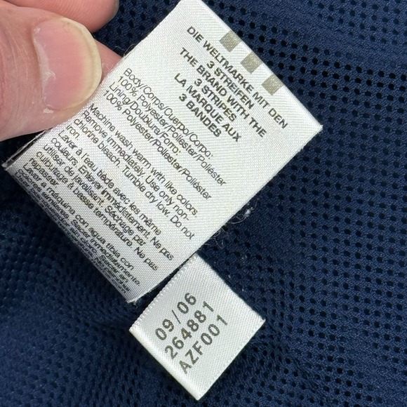 Adidas Jacket Windbreaker Womens Large Blue 3 Stripes Track Mesh Lined Hooded‎ - Picture 9 of 11